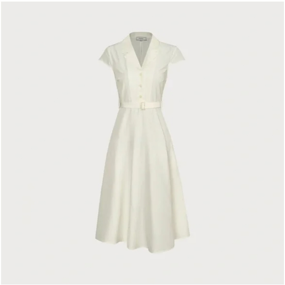 RIHOAS Cream Cap-Sleeved Midi Dress with Belt SMALL - Picture 5 of 10